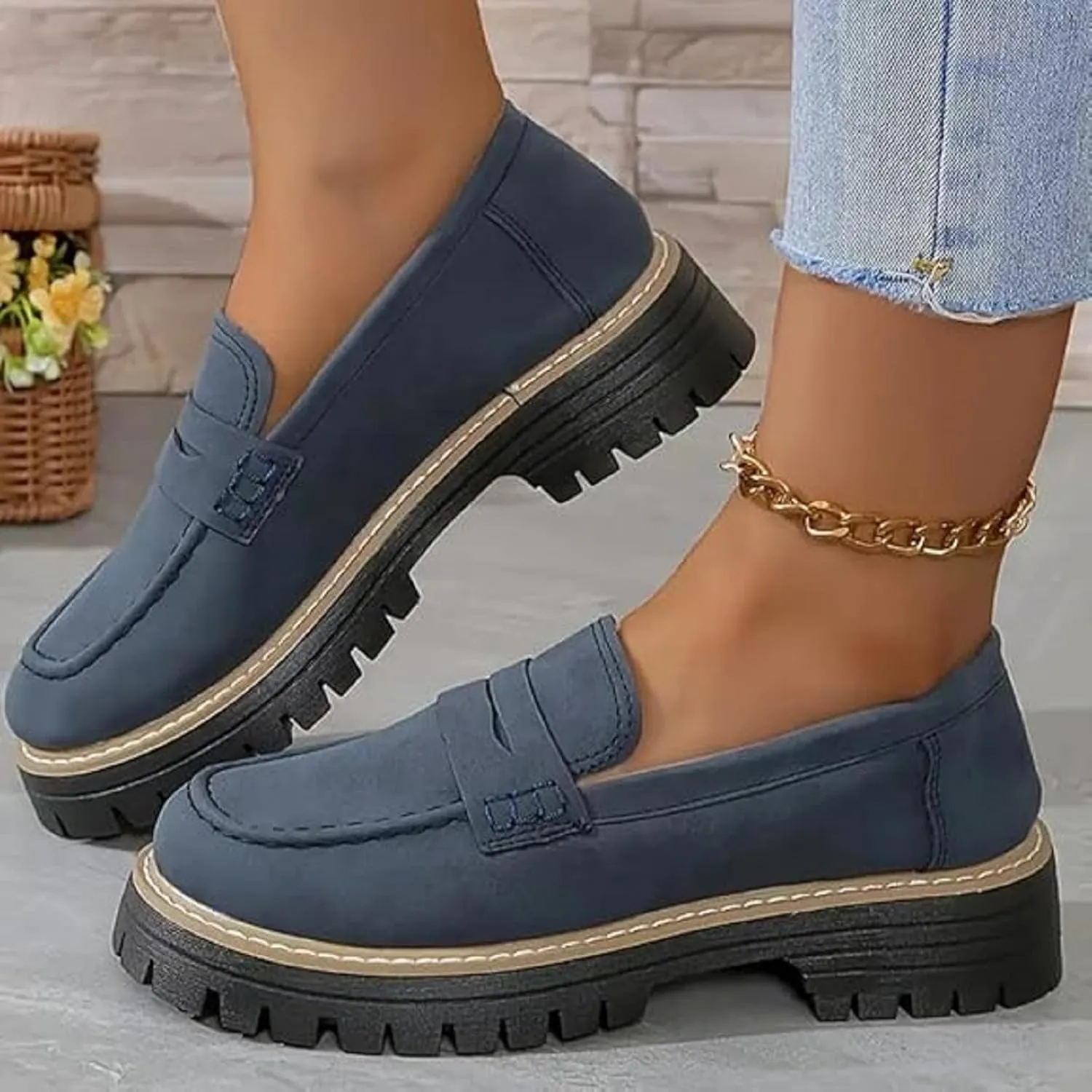 Orthoture Orthopedic Platform Loafers, Platform Loafers for Women, Lug Sole Slip On Loafers for Women, Chunky Heel