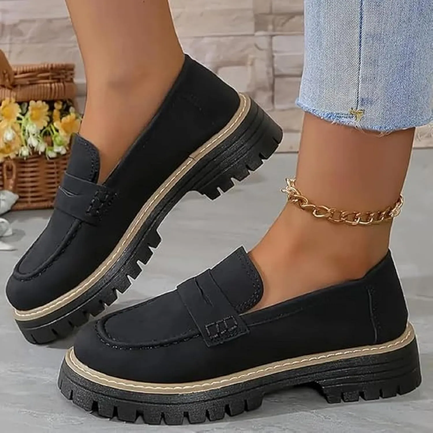 Orthoture Orthopedic Platform Loafers, Platform Loafers for Women, Lug Sole Slip On Loafers for Women, Chunky Heel