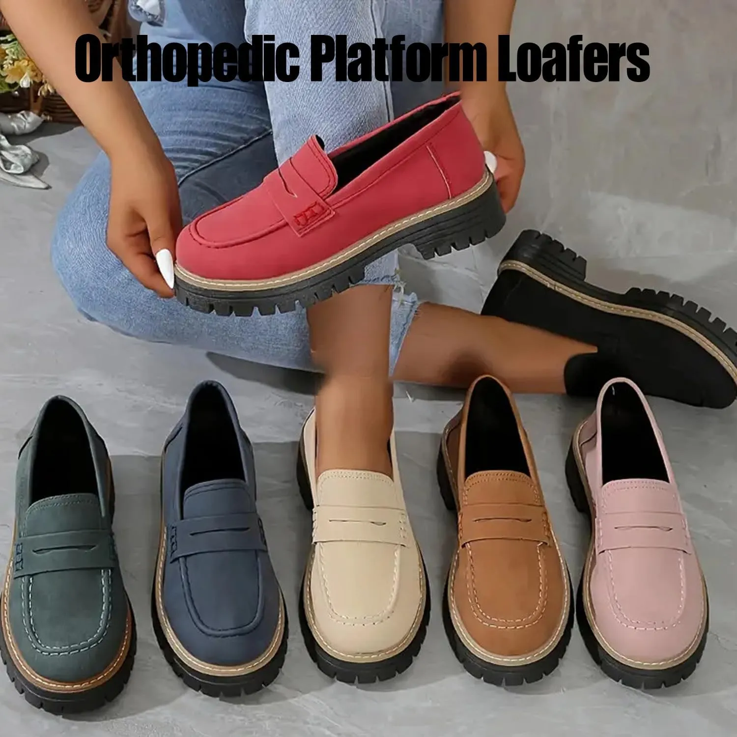 Orthoture-Orthopedic Platform Loafers, Womens Loafers Comfortable, Orthoture Womens Shoes (Blue,9)