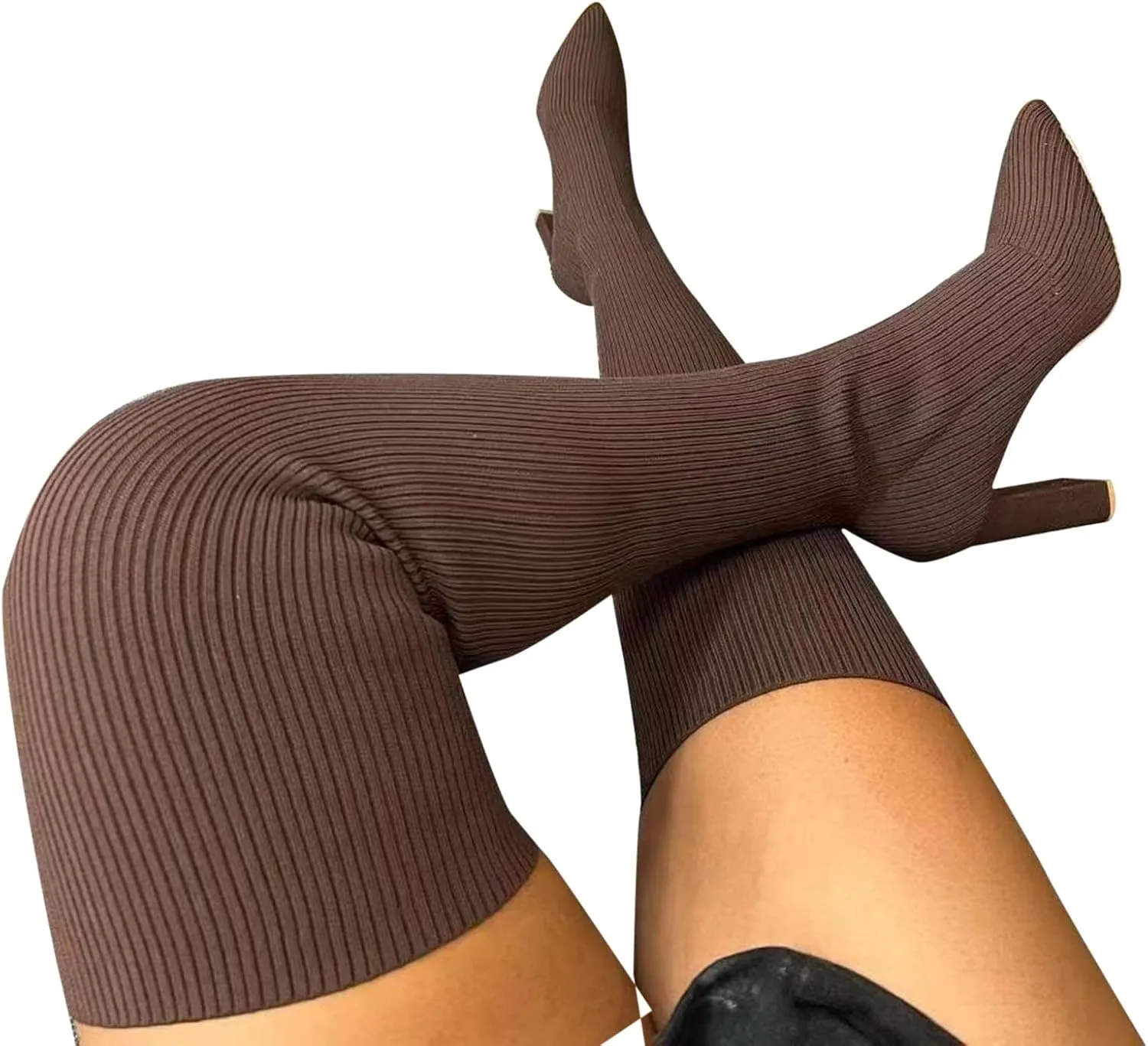 Over the Knee Boots for Women Platform Thigh High Boots Chunky Heel Knee High Boots Round Toe Stretch Suede Over-the-Knee Boots Fashion Long Boot Sexy Fall Boots