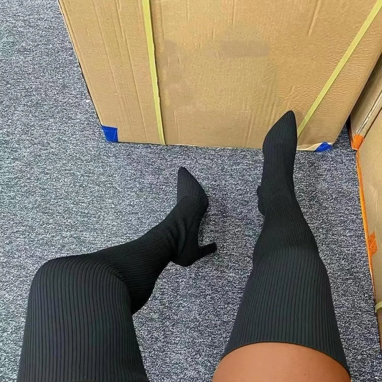 Over the Knee Boots for Women Platform Thigh High Boots Chunky Heel Knee High Boots Round Toe Stretch Suede Over-the-Knee Boots Fashion Long Boot Sexy Fall Boots