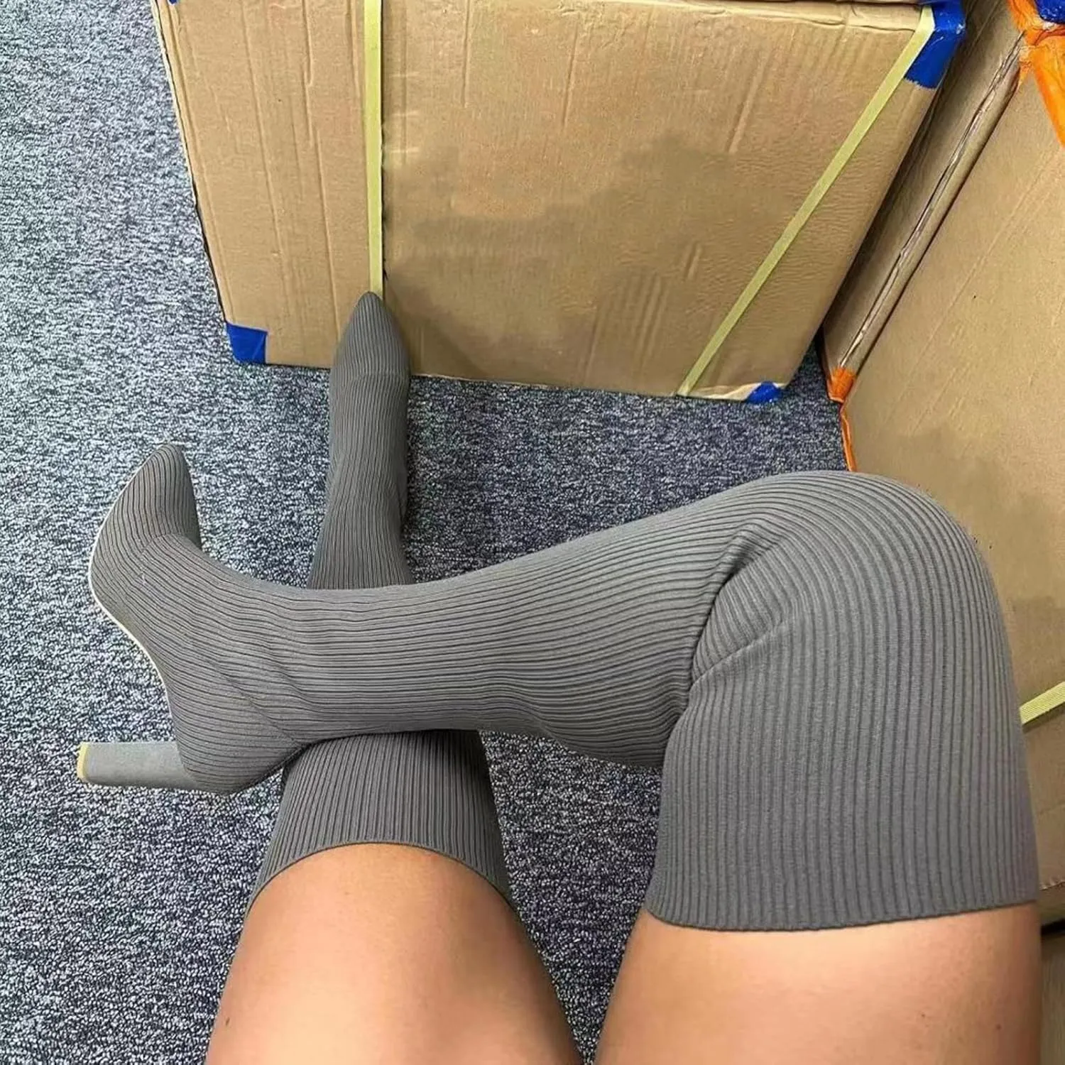 Over the Knee Boots for Women Platform Thigh High Boots Chunky Heel Knee High Boots Round Toe Stretch Suede Over-the-Knee Boots Fashion Long Boot Sexy Fall Boots