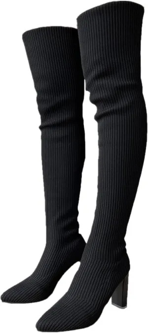 Over the Knee Boots for Women Platform Thigh High Boots Chunky Heel Knee High Boots Round Toe Stretch Suede Over-the-Knee Boots Fashion Long Boot Sexy Fall Boots