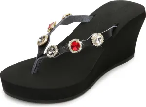 pearlzone Womens Rhinestones Wedge Flip Flops Sandals,Summer Slip on Platform Casual Walking Rhinestones Wedges Sandal