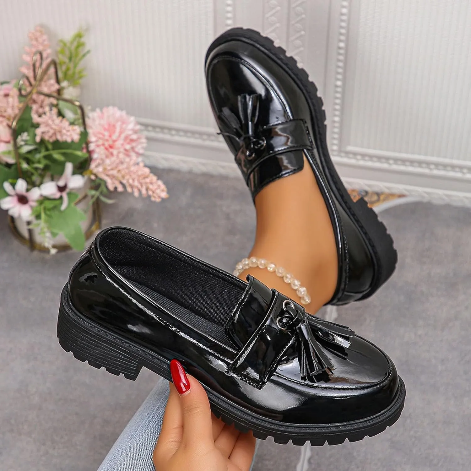 Penny Loafers for Women Chunky Business Shoes Casual Slip On Shoe Comfortable Work Shoes Cute Loafers Shoe
