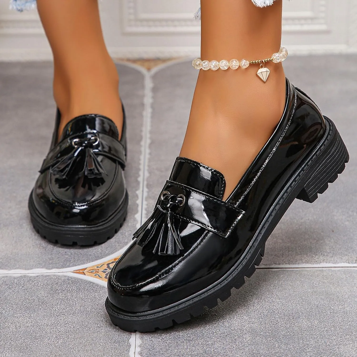 Penny Loafers for Women Chunky Business Shoes Casual Slip On Shoe Comfortable Work Shoes Cute Loafers Shoe