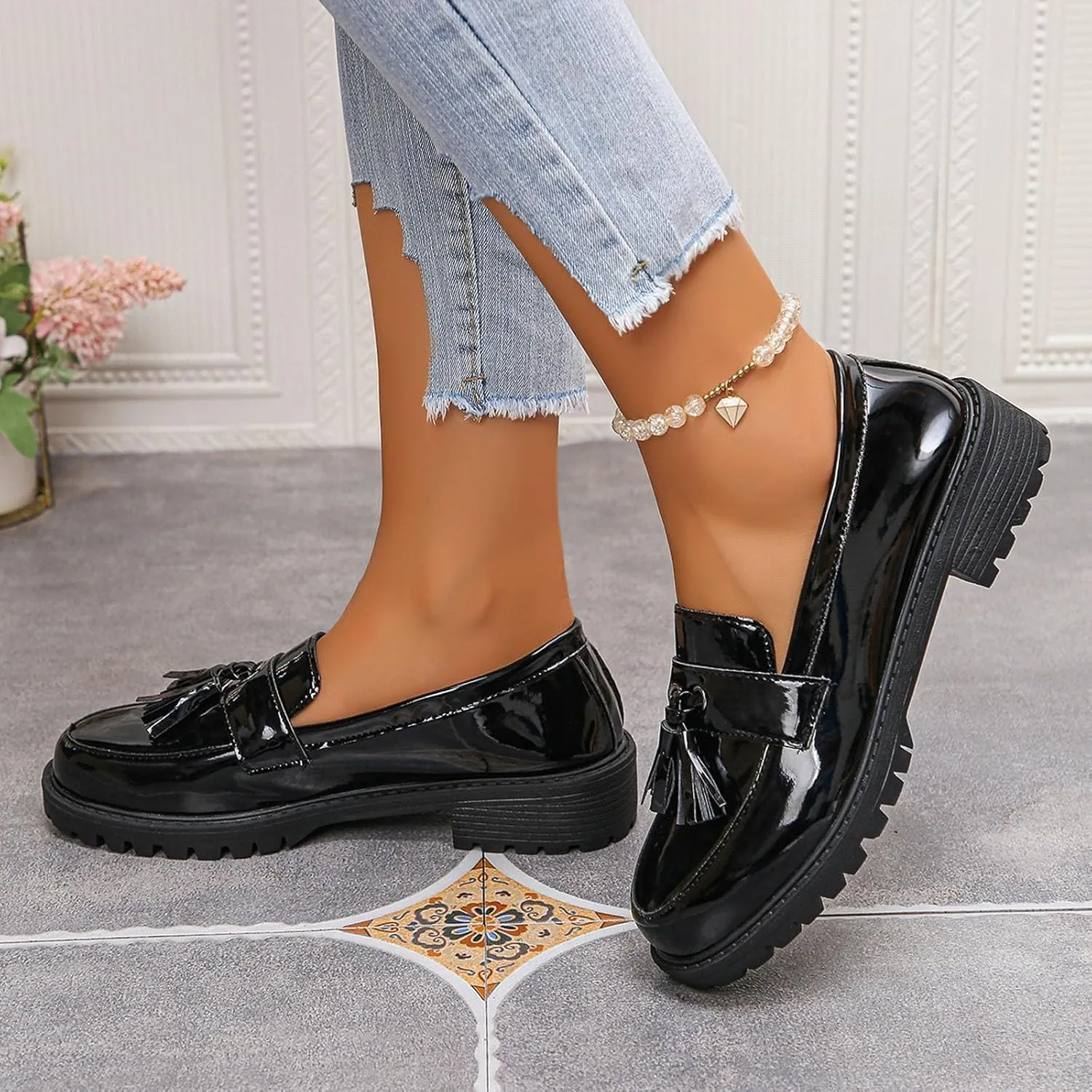 Penny Loafers for Women Chunky Business Shoes Casual Slip On Shoe Comfortable Work Shoes Cute Loafers Shoe