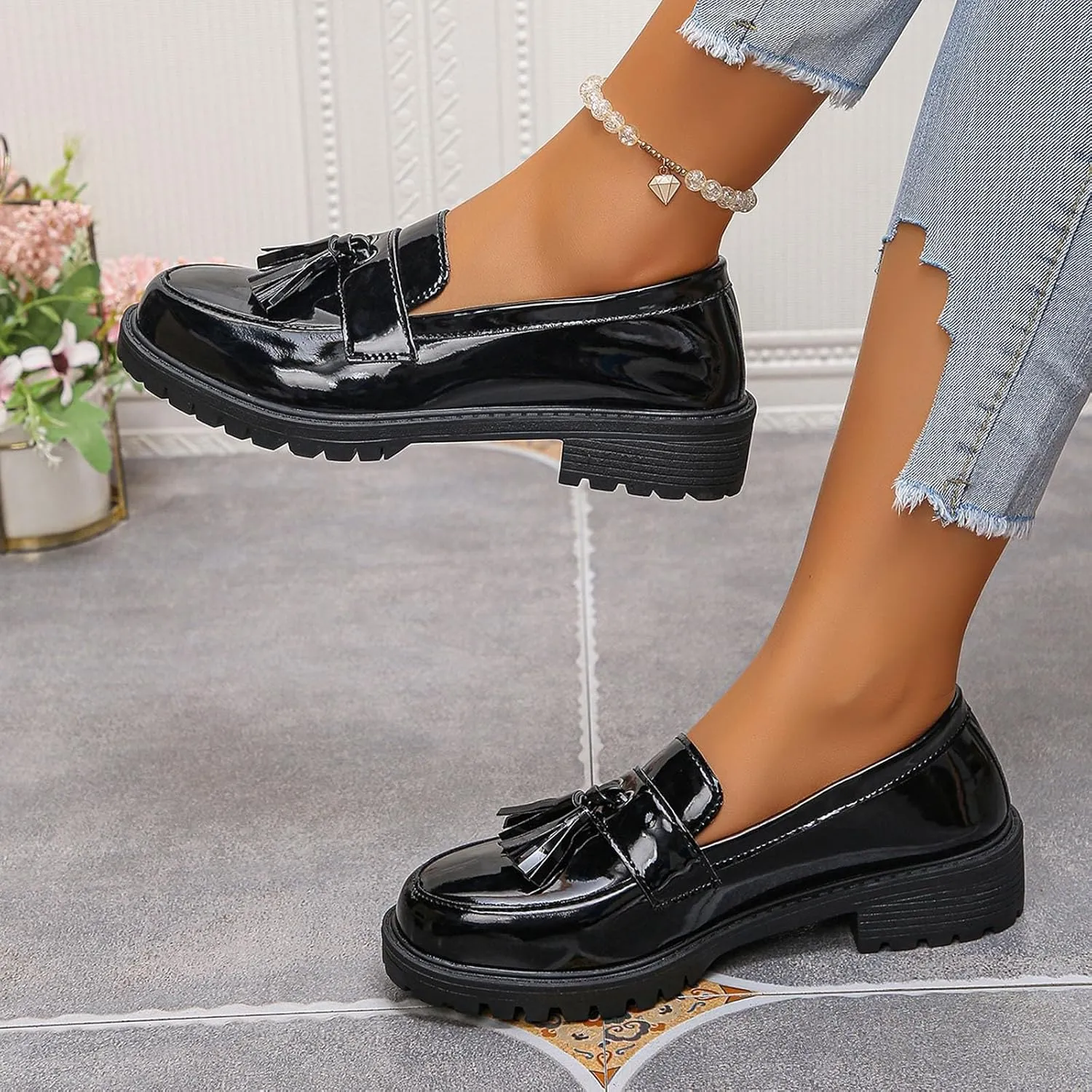 Penny Loafers for Women Chunky Business Shoes Casual Slip On Shoe Comfortable Work Shoes Cute Loafers Shoe