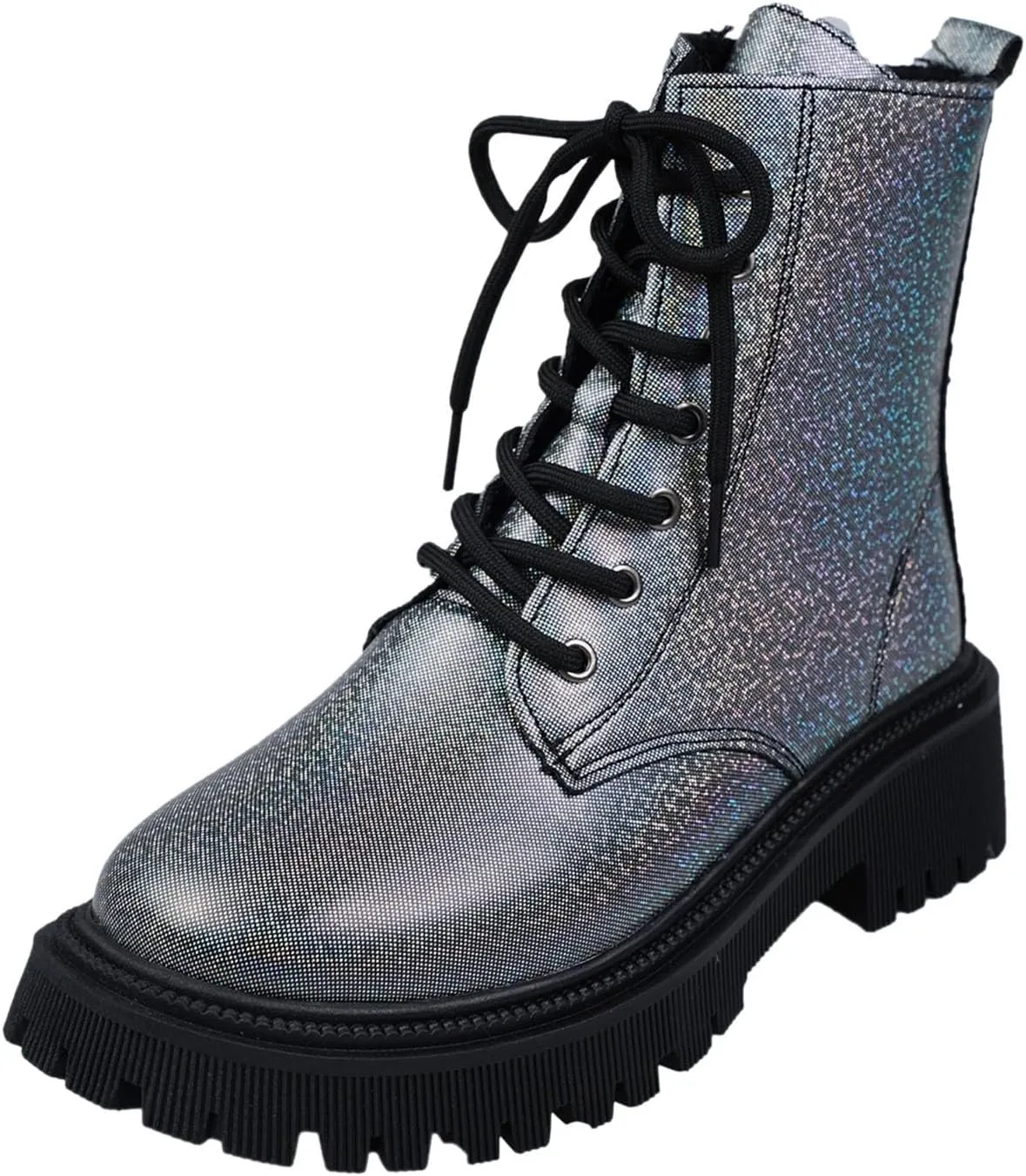 Platform Ankle Boots for Women,Women's Combat Boots Lace up Ankle Booties Mid Calf Booties for Lady Round Toe Lug Sole Low Heel Fashion Ankle Bootie Glitter Chunky Block Heel Fall Short Boots