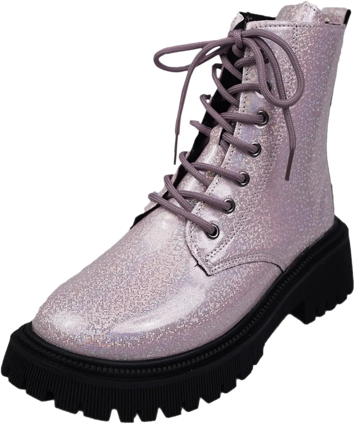 Platform Ankle Boots for Women,Women's Combat Boots Lace up Ankle Booties Mid Calf Booties for Lady Round Toe Lug Sole Low Heel Fashion Ankle Bootie Glitter Chunky Block Heel Fall Short Boots