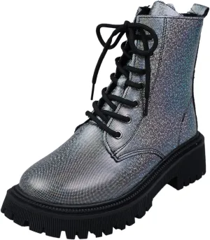 Platform Ankle Boots for Women,Women's Combat Boots Lace up Ankle Booties Mid Calf Booties for Lady Round Toe Lug Sole Low Heel Fashion Ankle Bootie Glitter Chunky Block Heel Fall Short Boots