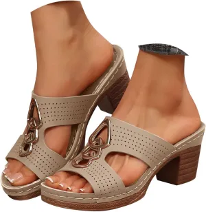 Platform Chunky Heels For Women Cutout Open Toe Low Heels Block Heeled Sandals Fashion Party Dress Slip On Slides Comfortable Walking Office Casual Summer Mules Dressy Shoes