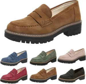 Platform Loafers for Women 2025,Women Platform Loafer,Business Casual Shoes Women,Work Shoes Women Business Casual,Suede Penny Loafers Lug Sole Slip-Ons Shoes Women Penny Loafers