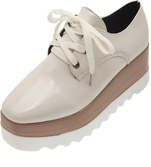 Platform Loafers for Women Chunky Heels Square Toe Low Top Slip On Flats Walking Shoes British Style Dress Oxfords Shoes
