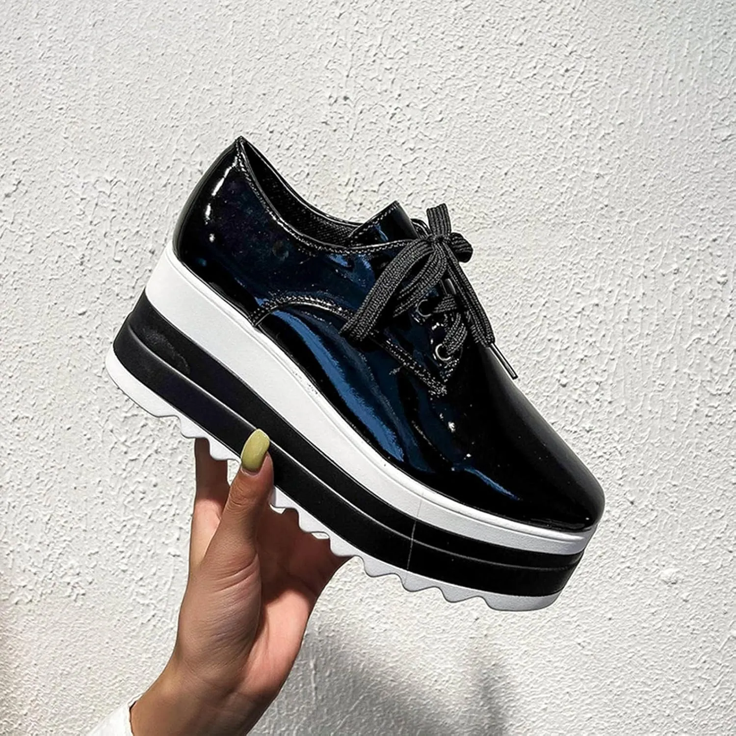 Platform Loafers for Women Chunky Heels Square Toe Low Top Slip On Flats Walking Shoes British Style Dress Oxfords Shoes