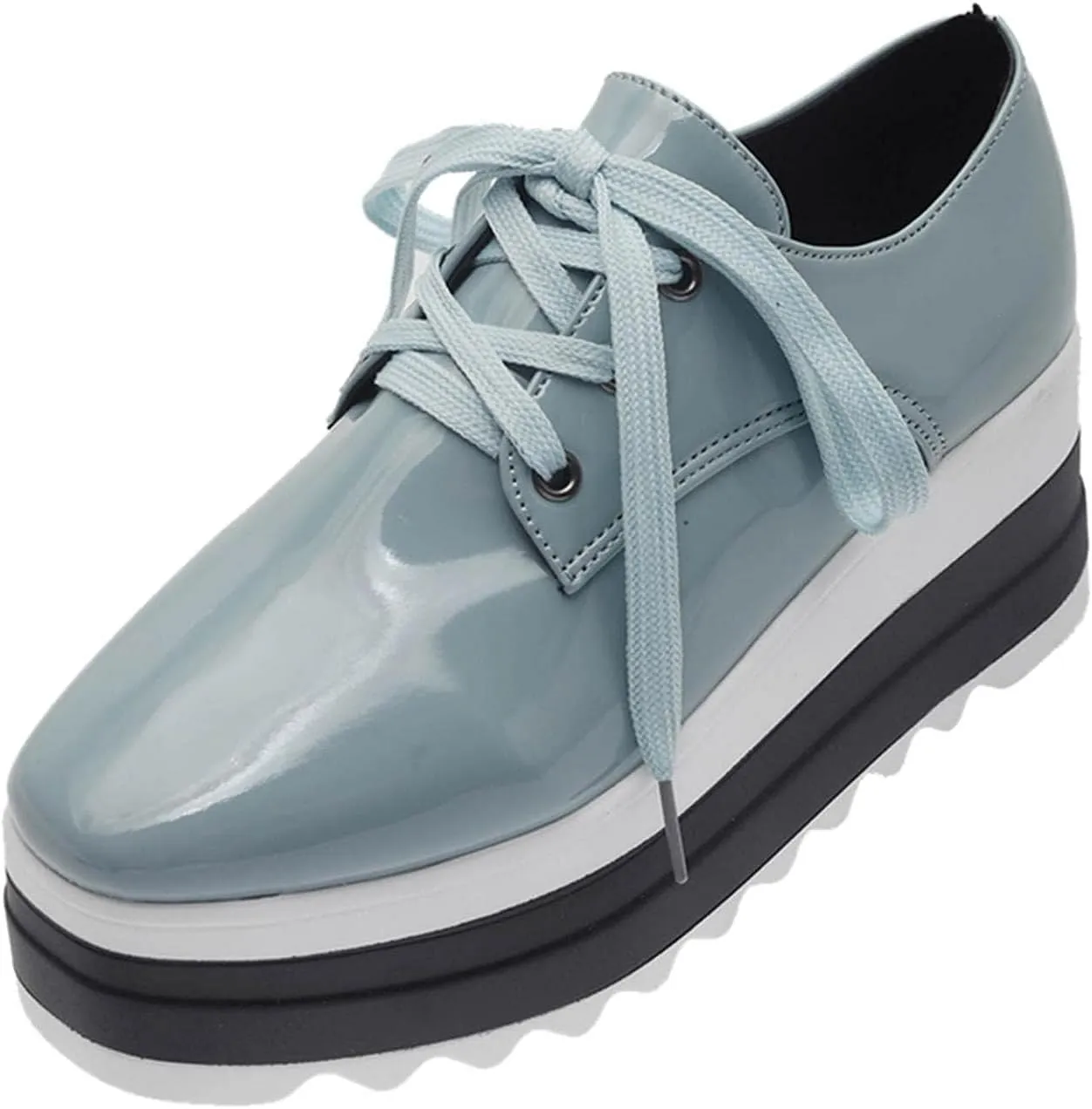 Platform Loafers for Women Chunky Heels Square Toe Low Top Slip On Flats Walking Shoes British Style Dress Oxfords Shoes