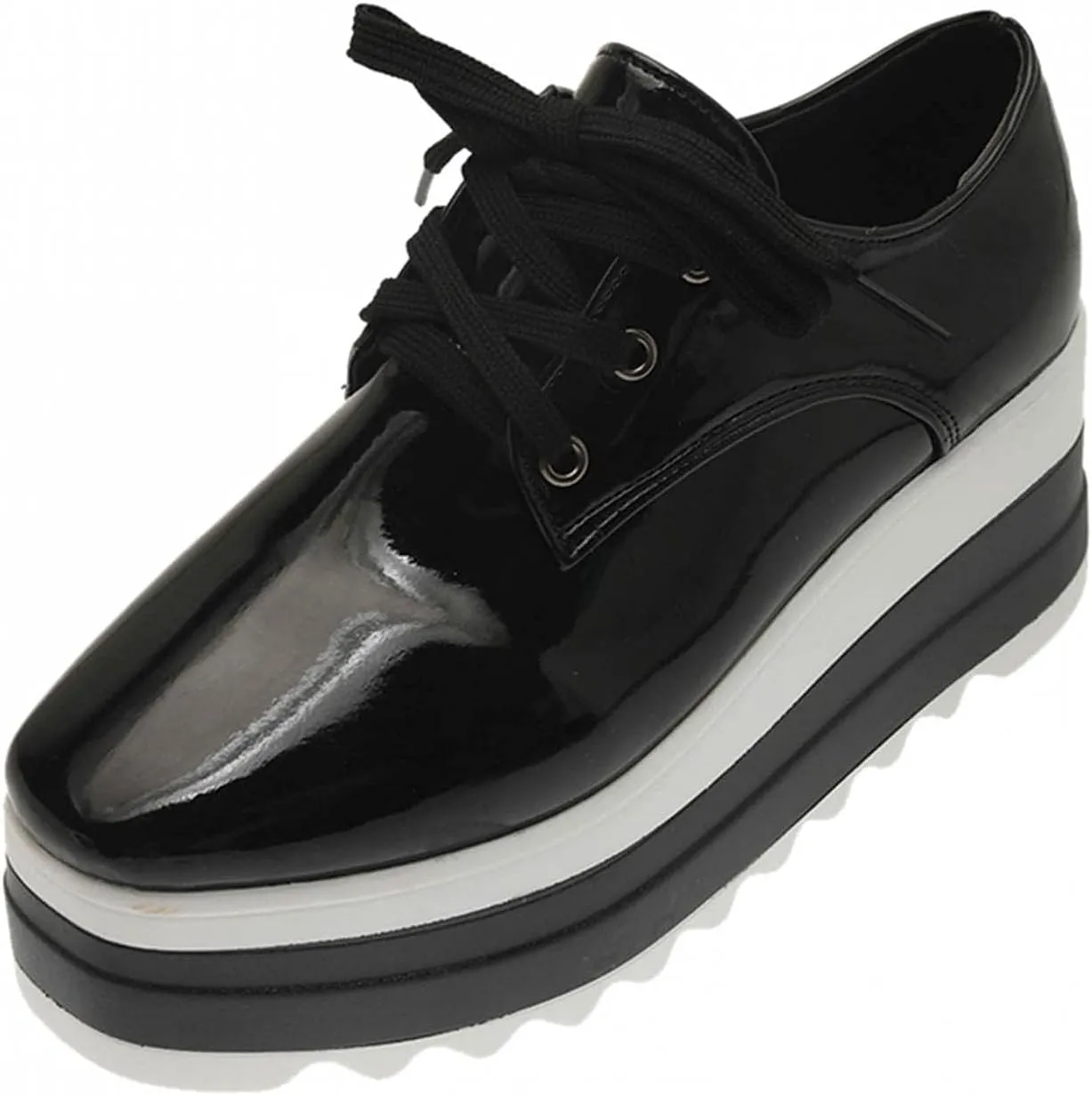 Platform Loafers for Women Chunky Heels Square Toe Low Top Slip On Flats Walking Shoes British Style Dress Oxfords Shoes