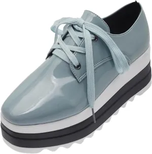 Platform Loafers for Women Chunky Heels Square Toe Low Top Slip On Flats Walking Shoes British Style Dress Oxfords Shoes