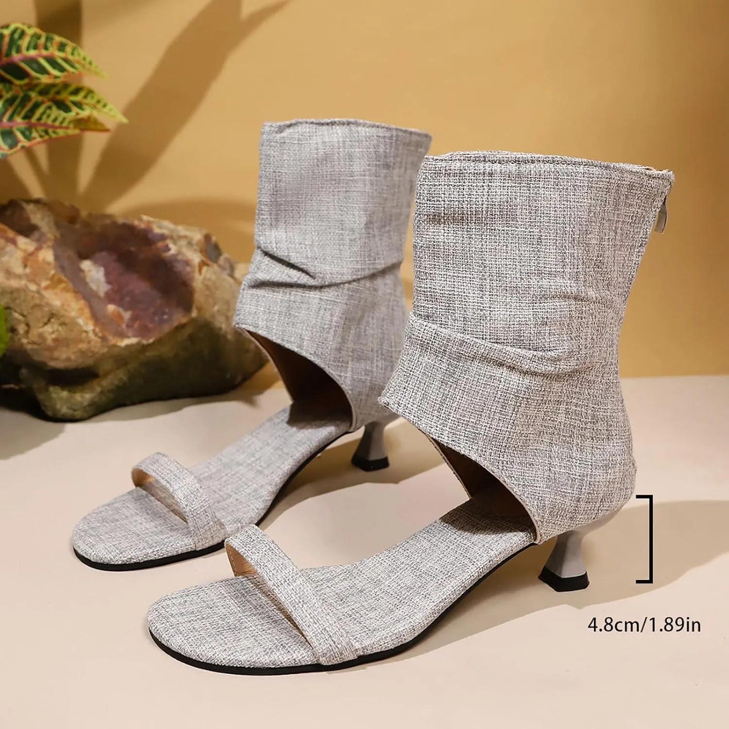 Rhinestone Heeled Sandal Boots Wedge Heel Square Open Toe Side Zipper Sparkly Summer Pineapple Pearl Sandal for Women