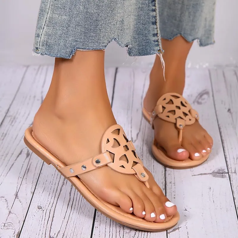 SACFOF Womens Flat Sandals Flip Flops Casual Slip on Comfortable Thong Beach Sandals for Women Dressy