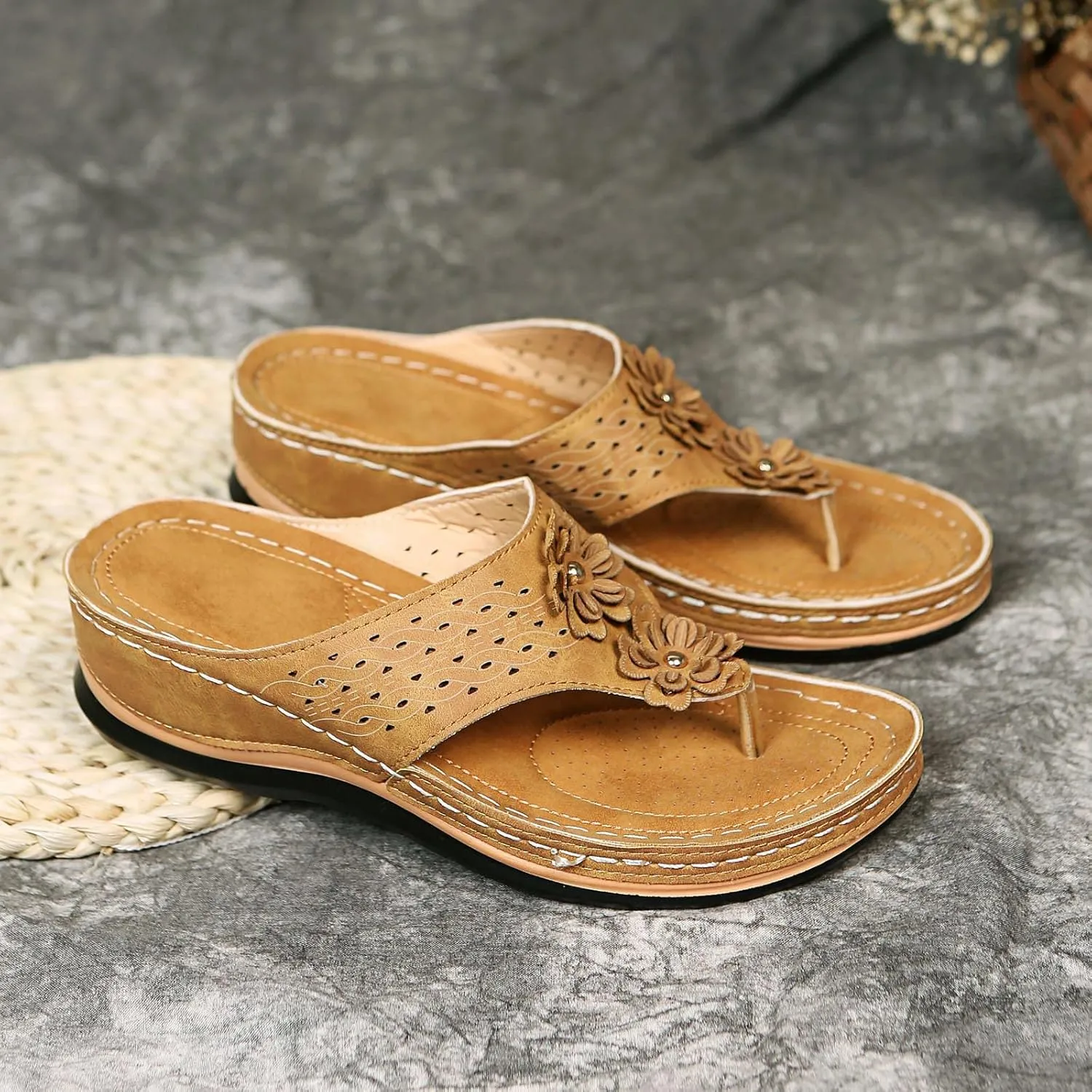 Sandalias para Mujer, Women Summer Comfortable Flip Flop Vintage Slide Sandals Slip on Open Toe Sandals