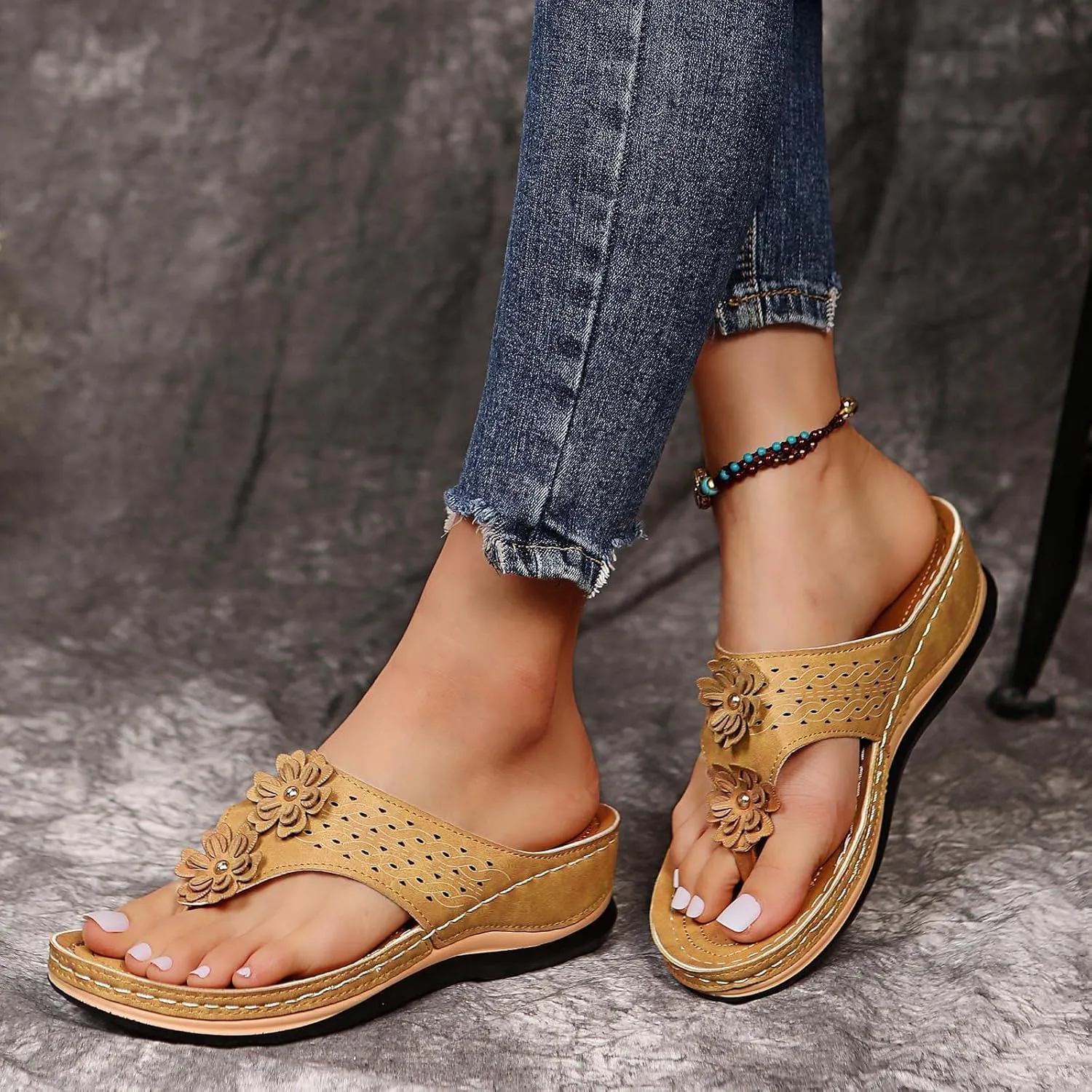 Sandalias para Mujer, Women Summer Comfortable Flip Flop Vintage Slide Sandals Slip on Open Toe Sandals