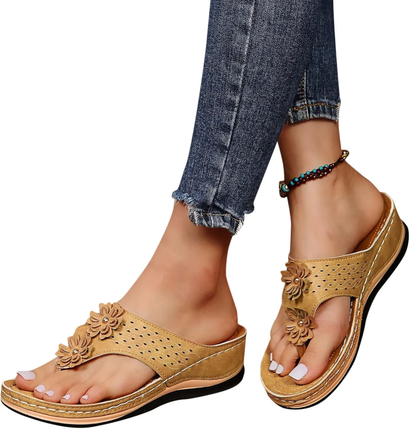 Sandalias para Mujer, Women Summer Comfortable Flip Flop Vintage Slide Sandals Slip on Open Toe Sandals