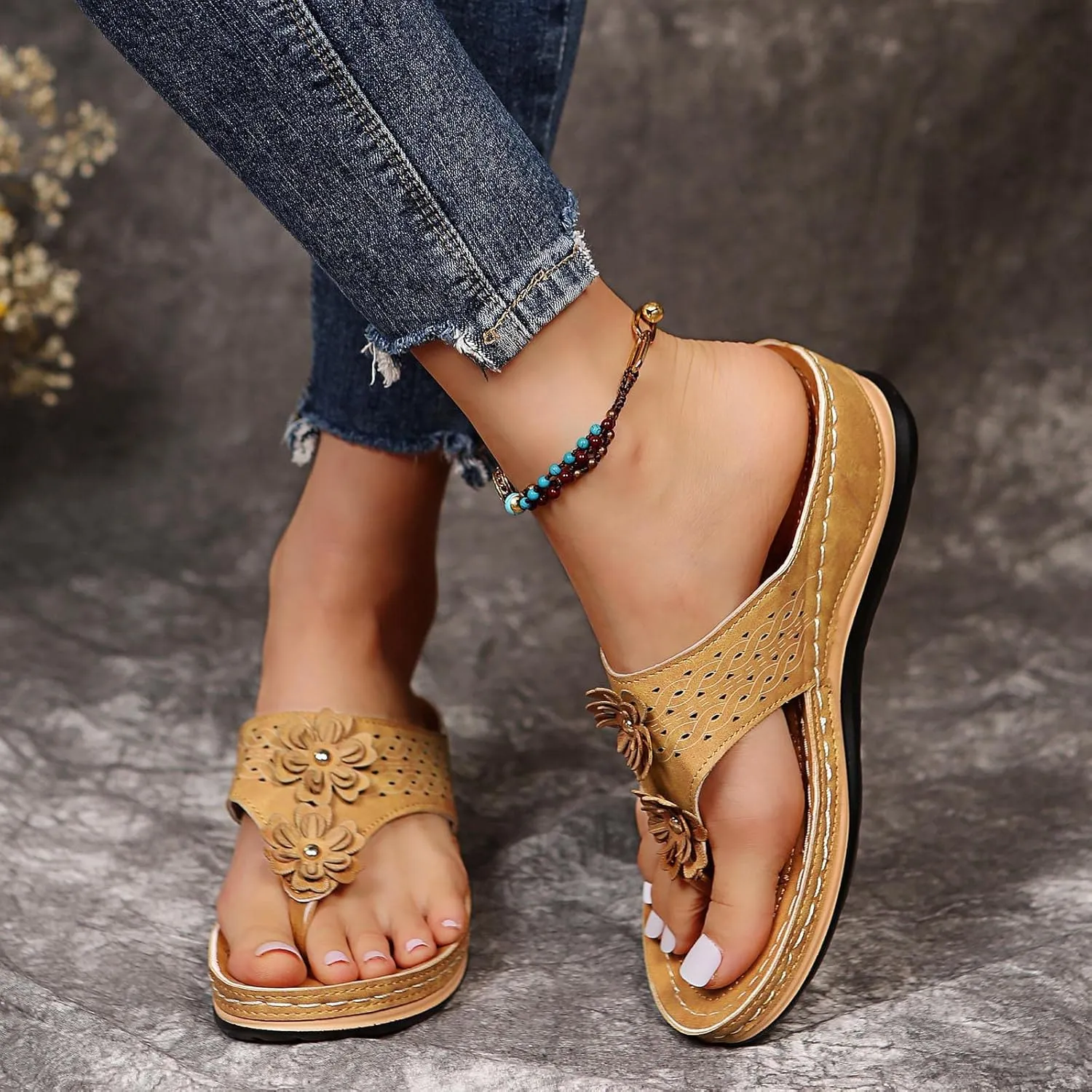 Sandalias para Mujer, Women Summer Comfortable Flip Flop Vintage Slide Sandals Slip on Open Toe Sandals