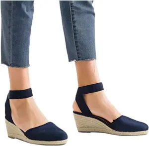 Sandals for Women Dressy,Women's Elastic Ankle Strap Closed Toe Espadrilles Wedge Sandals Party Wedding Sandals