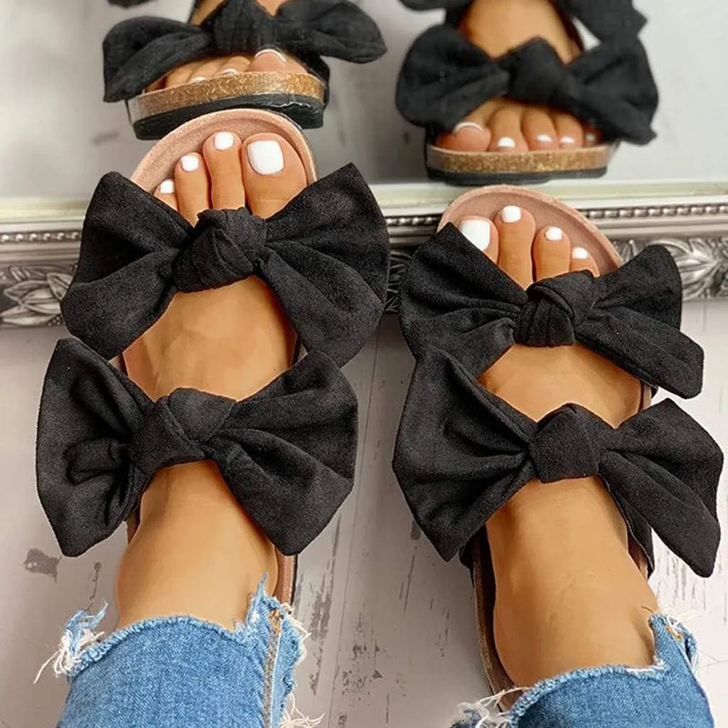 Sandals for Women Platform,Bow Slip-on Flip Flops Summer Slippers Flat Bottom with Bowknot Casual Open Toe Shoes