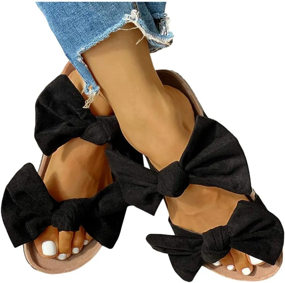 Sandals for Women Platform,Bow Slip-on Flip Flops Summer Slippers Flat Bottom with Bowknot Casual Open Toe Shoes