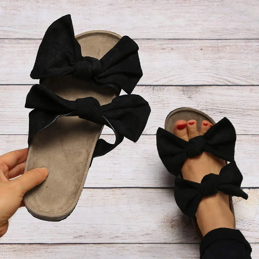 Sandals for Women Platform,Bow Slip-on Flip Flops Summer Slippers Flat Bottom with Bowknot Casual Open Toe Shoes
