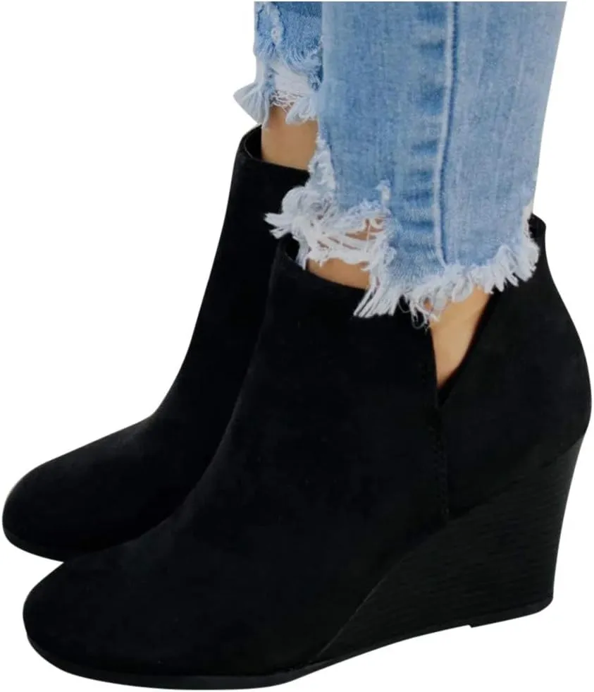 SBGMoSJ Black Leather Ankle Boots for Women Chunky Heel Wide Width Open Toe Booties for Women Low Heel Womens Leather Ankle Boots Heel Brown Leather Wedges for Women Ankle Boot Women