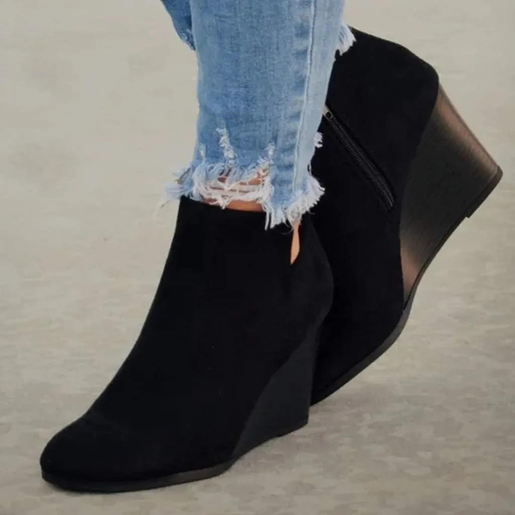 SBGMoSJ Black Leather Ankle Boots for Women Chunky Heel Wide Width Open Toe Booties for Women Low Heel Womens Leather Ankle Boots Heel Brown Leather Wedges for Women Ankle Boot Women