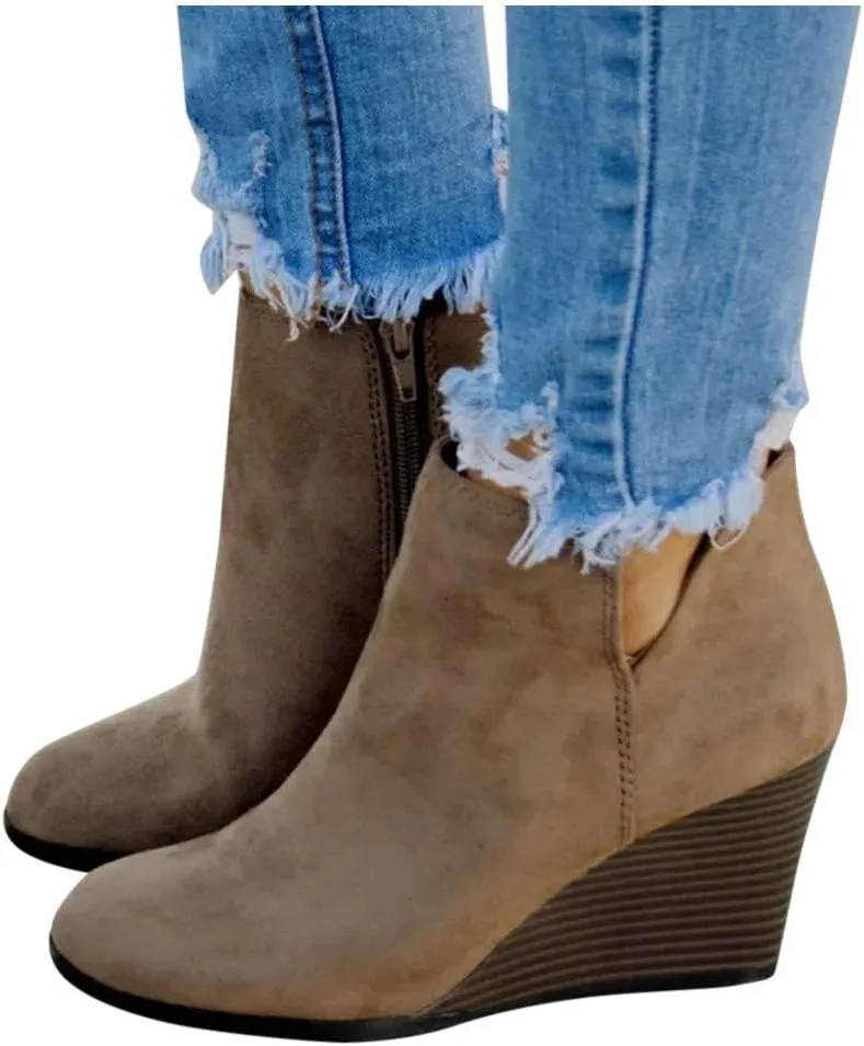 SBGMoSJ Black Leather Ankle Boots for Women Chunky Heel Wide Width Open Toe Booties for Women Low Heel Womens Leather Ankle Boots Heel Brown Leather Wedges for Women Ankle Boot Women