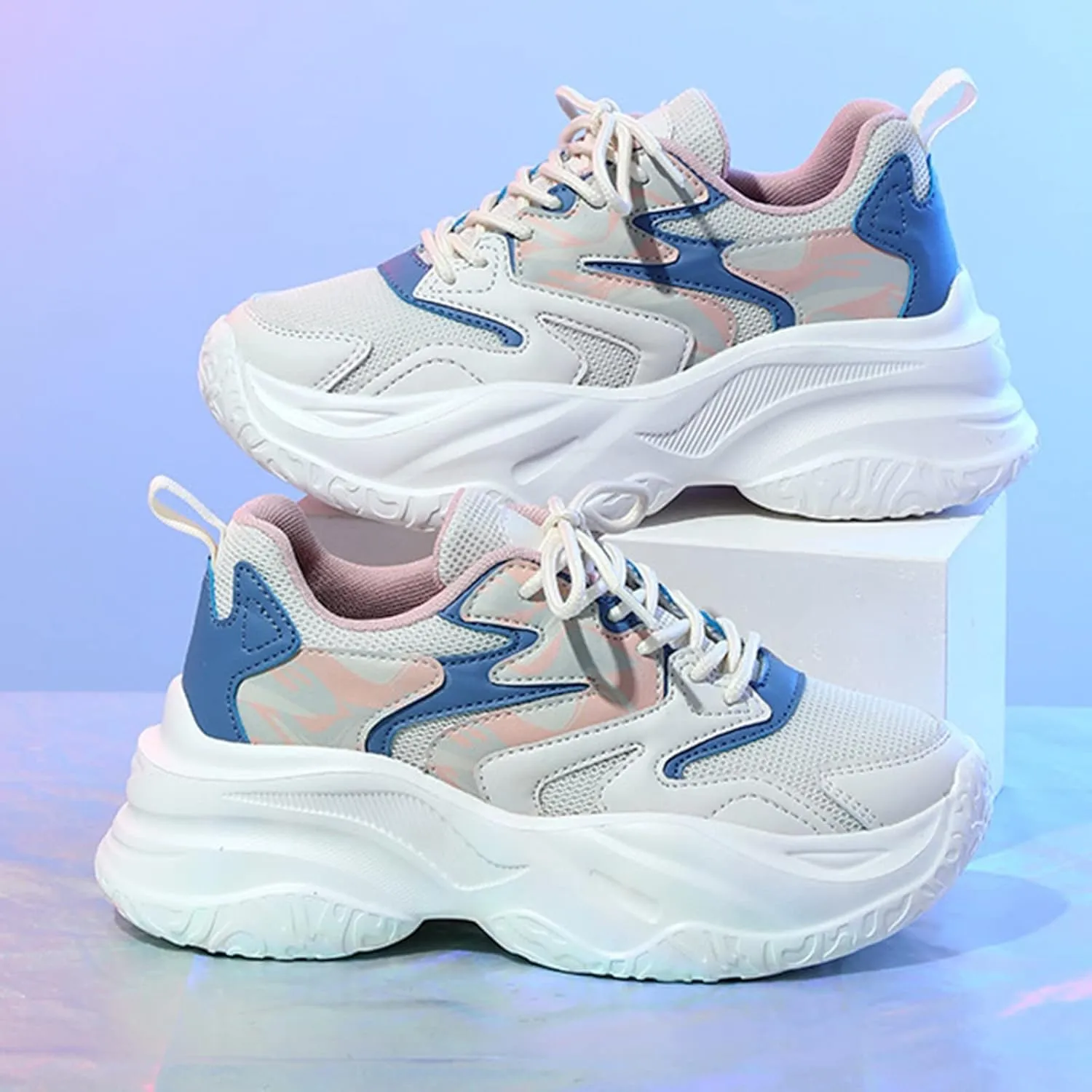 SBGMoSJ Platform Sneakers for Women Wide Size Womens Running Shoes Size 11.5 Wide Slip On Tennis Shoes Women Wide Width Bowling Shoes Women Size 9 1/2 Comfy Walking Shoes for Women Dressy
