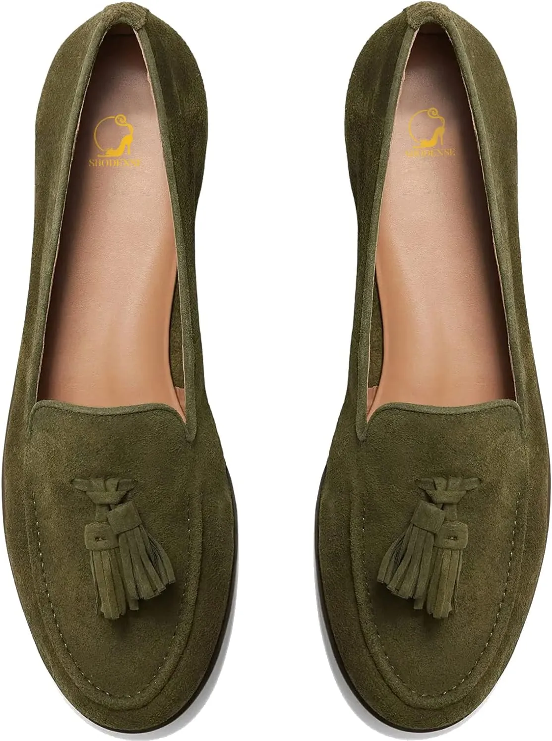 SHODENSE Women Flat Tassel Loafers Suede Slip On Loafer Flats Shoes Closed Round Toe Penny Loafers Flat Heel Fringe Ballet Loafers Work Office Casual Dressy Comfortable Loafer-Flats Spring 4-11 M US