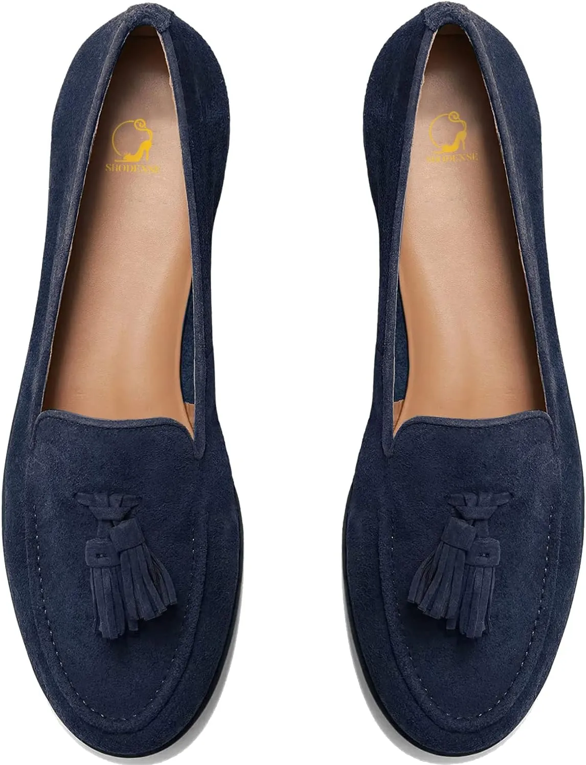 SHODENSE Women Flat Tassel Loafers Suede Slip On Loafer Flats Shoes Closed Round Toe Penny Loafers Flat Heel Fringe Ballet Loafers Work Office Casual Dressy Comfortable Loafer-Flats Spring 4-11 M US