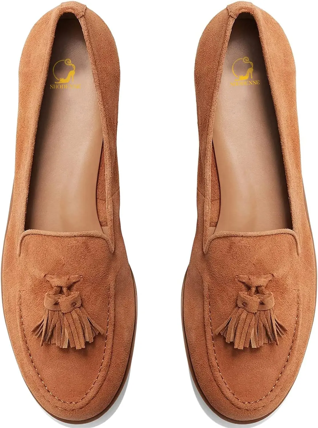 SHODENSE Women Flat Tassel Loafers Suede Slip On Loafer Flats Shoes Closed Round Toe Penny Loafers Flat Heel Fringe Ballet Loafers Work Office Casual Dressy Comfortable Loafer-Flats Spring 4-11 M US