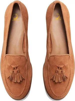 SHODENSE Women Flat Tassel Loafers Suede Slip On Loafer Flats Shoes Closed Round Toe Penny Loafers Flat Heel Fringe Ballet Loafers Work Office Casual Dressy Comfortable Loafer-Flats Spring 4-11 M US