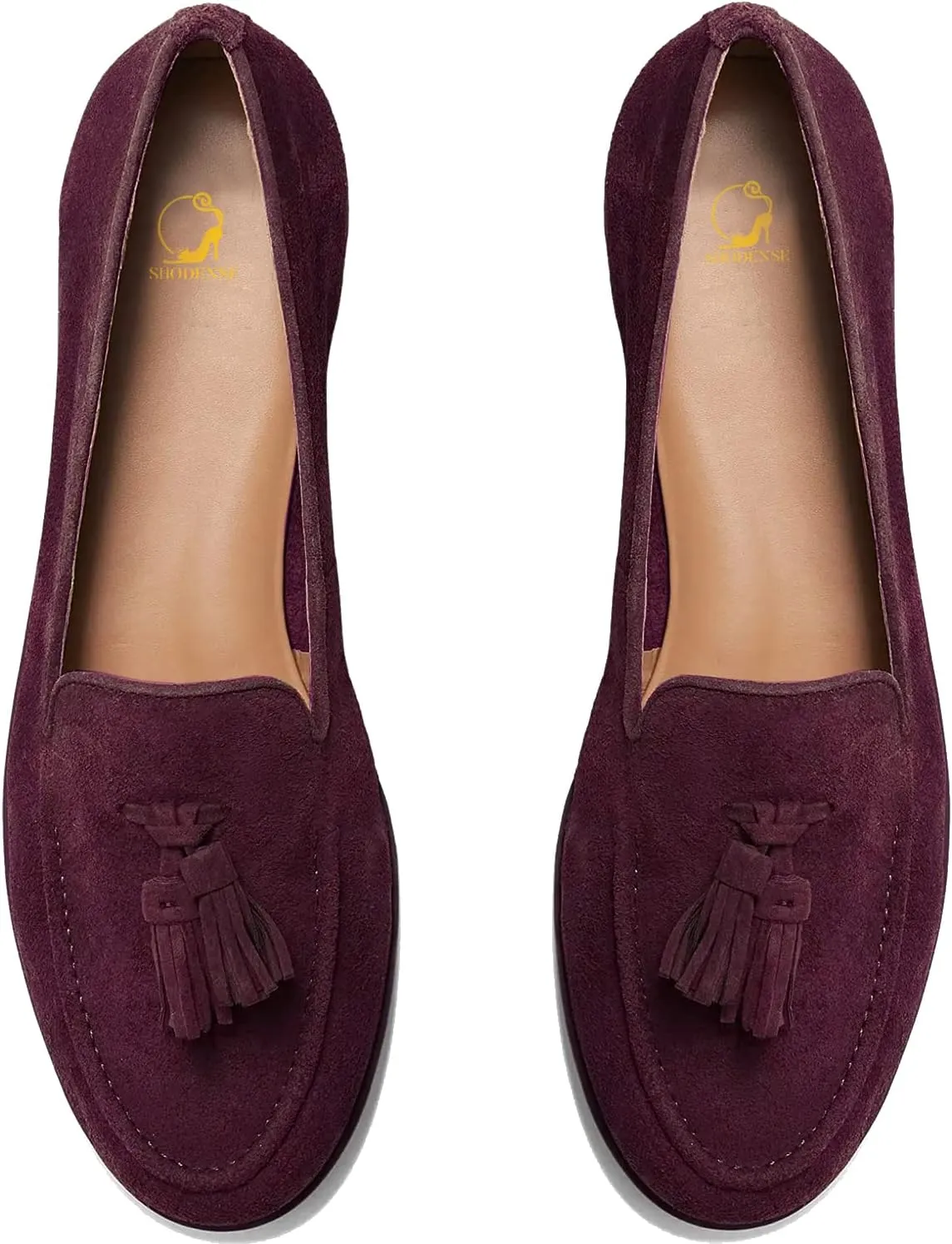SHODENSE Women Flat Tassel Loafers Suede Slip On Loafer Flats Shoes Closed Round Toe Penny Loafers Flat Heel Fringe Ballet Loafers Work Office Casual Dressy Comfortable Loafer-Flats Spring 4-11 M US