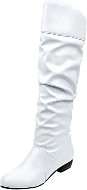 Shoes Knee-High High Women Color Boots Slip-On Heel Solid Round Boots Toe Women Knee High Leather Boots Wide Calf