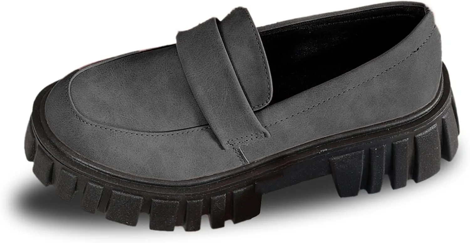 Slip-On Loafers for Women Leather Work Shoe Chunky Business Shoe Comfortable Dress Shoes Casual Platform Shoes