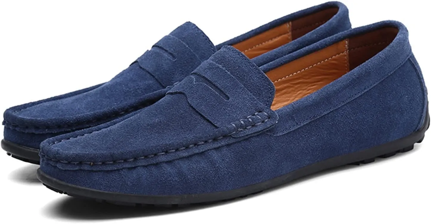 Smoking Loafer for Men Genuine Leather Stitching Details Round Toe Suede Vamp Penny Loafer Rubber Sole Lightweight Resistant Anti-Slip Flexible for Any Attire