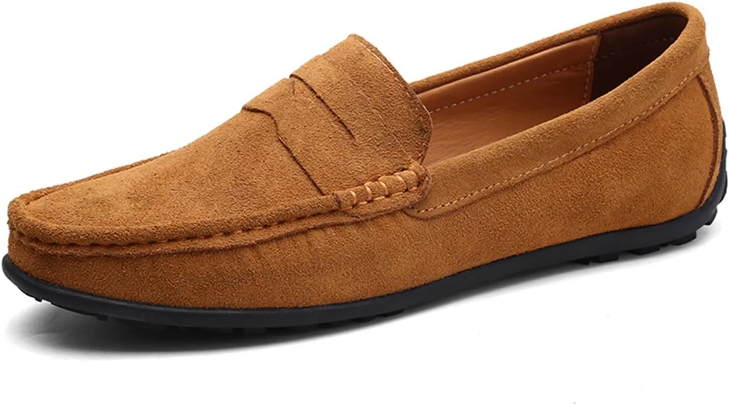 Smoking Loafer for Men Genuine Leather Stitching Details Round Toe Suede Vamp Penny Loafer Rubber Sole Lightweight Resistant Anti-Slip Flexible for Any Attire