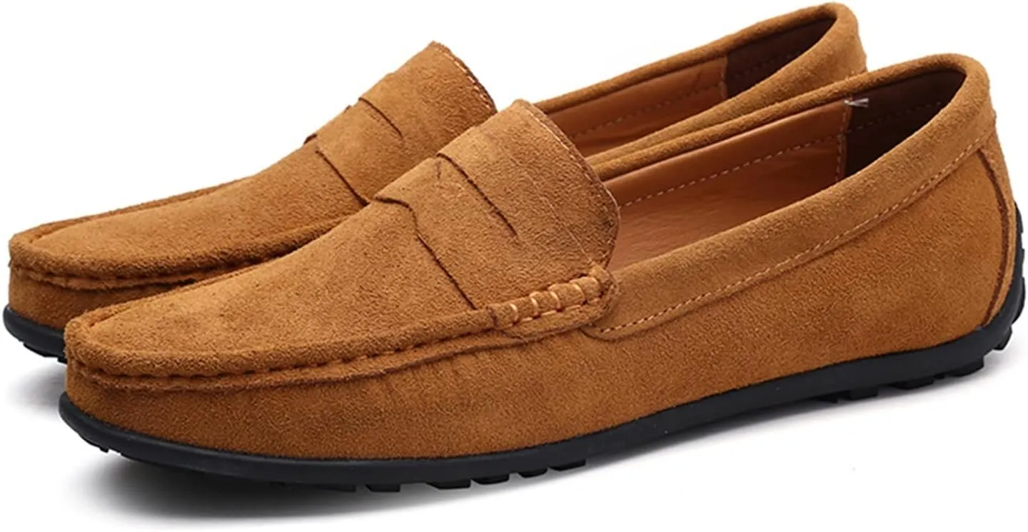 Smoking Loafer for Men Genuine Leather Stitching Details Round Toe Suede Vamp Penny Loafer Rubber Sole Lightweight Resistant Anti-Slip Flexible for Any Attire