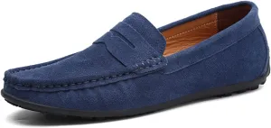 Smoking Loafer for Men Genuine Leather Stitching Details Round Toe Suede Vamp Penny Loafer Rubber Sole Lightweight Resistant Anti-Slip Flexible for Any Attire