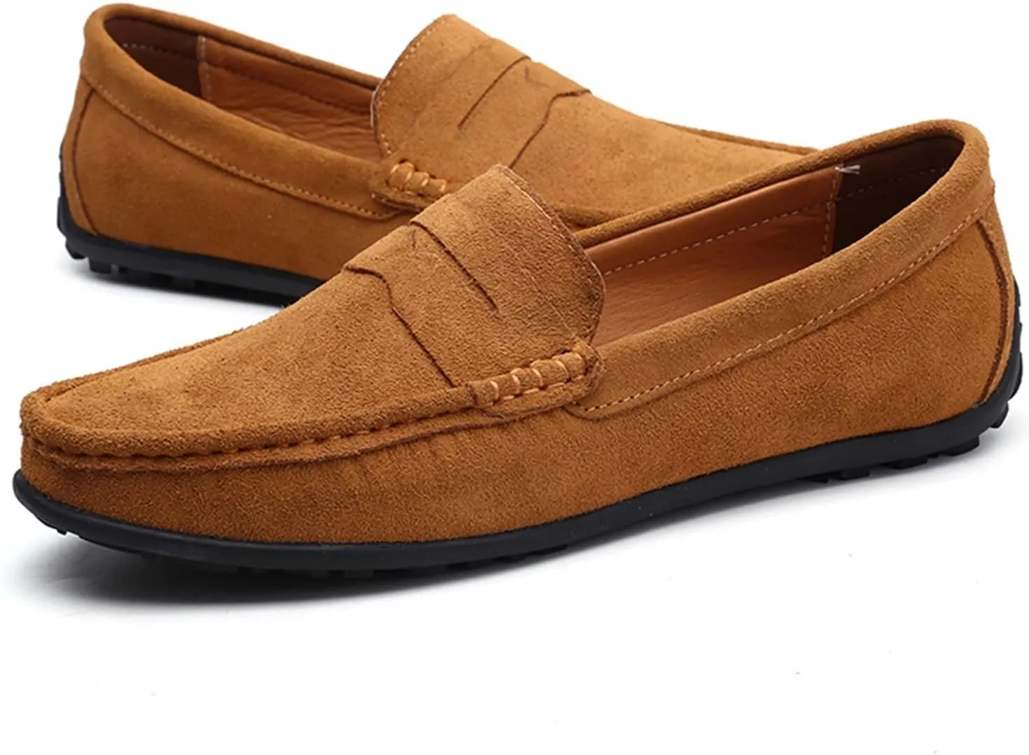 Smoking Loafer for Men Genuine Leather Stitching Details Round Toe Suede Vamp Penny Loafer Rubber Sole Lightweight Resistant Anti-Slip Flexible for Any Attire