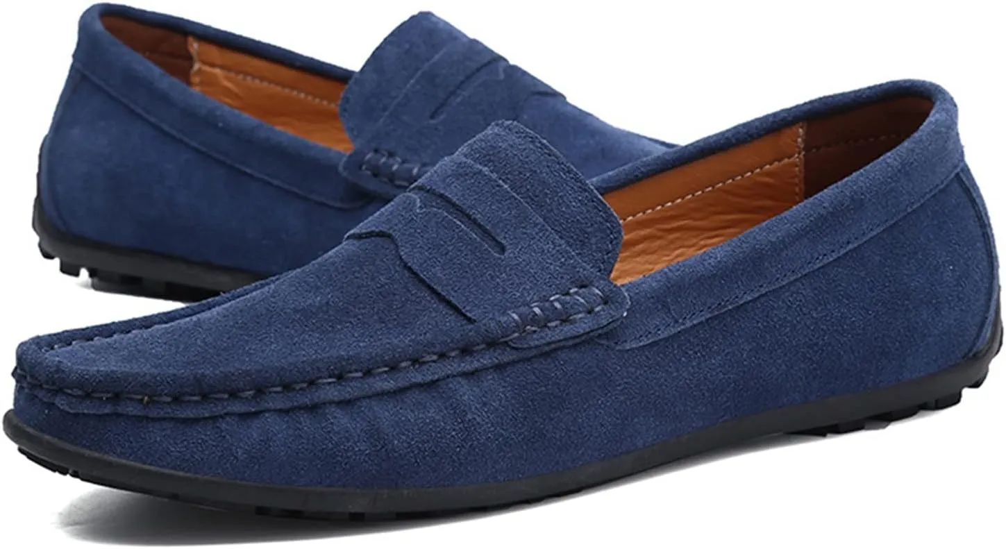 Smoking Loafer for Men Genuine Leather Stitching Details Round Toe Suede Vamp Penny Loafer Rubber Sole Lightweight Resistant Anti-Slip Flexible for Any Attire