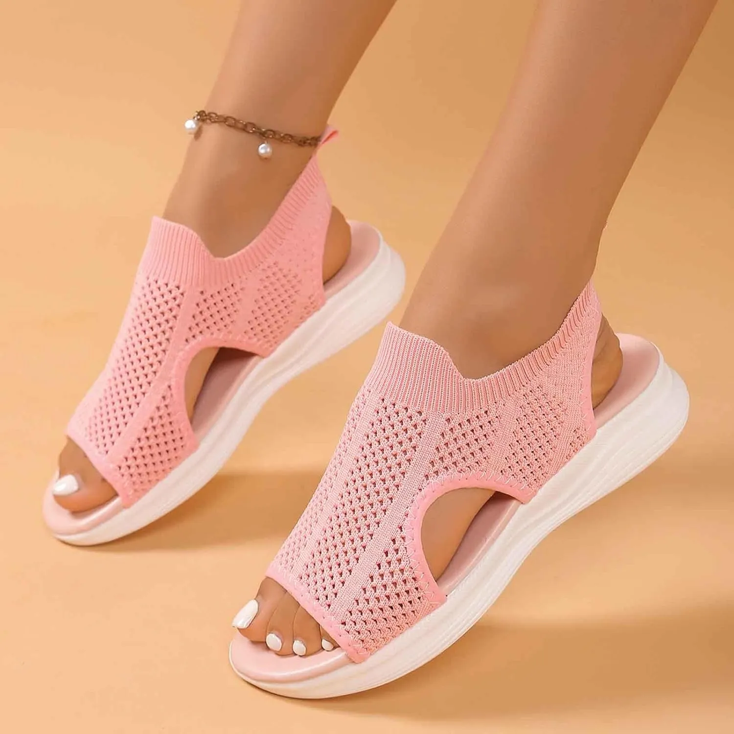 Stylish Women's Open Toe Sandals Breathable Mesh Summer Casual Shoes Comfortable Flat Sole For Daily Wear